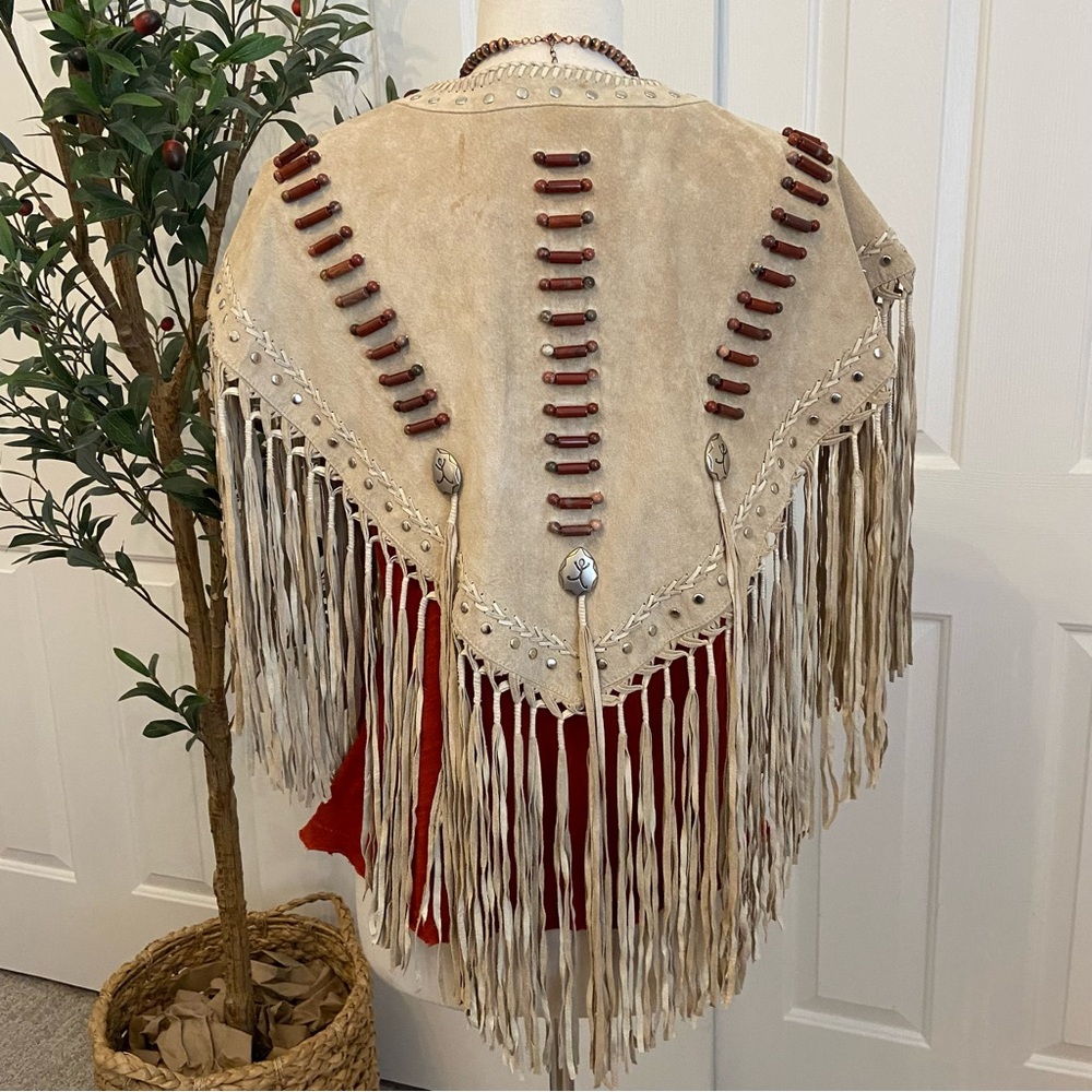 Native American Suede Beaded Shawl by Red Clay People, Butterfly Transformation - Picture 8 of 16